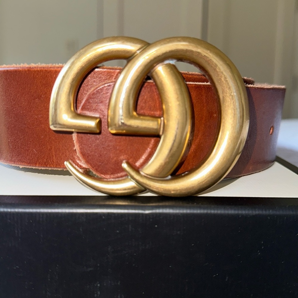 Gucci leather wide belt with double G buckle